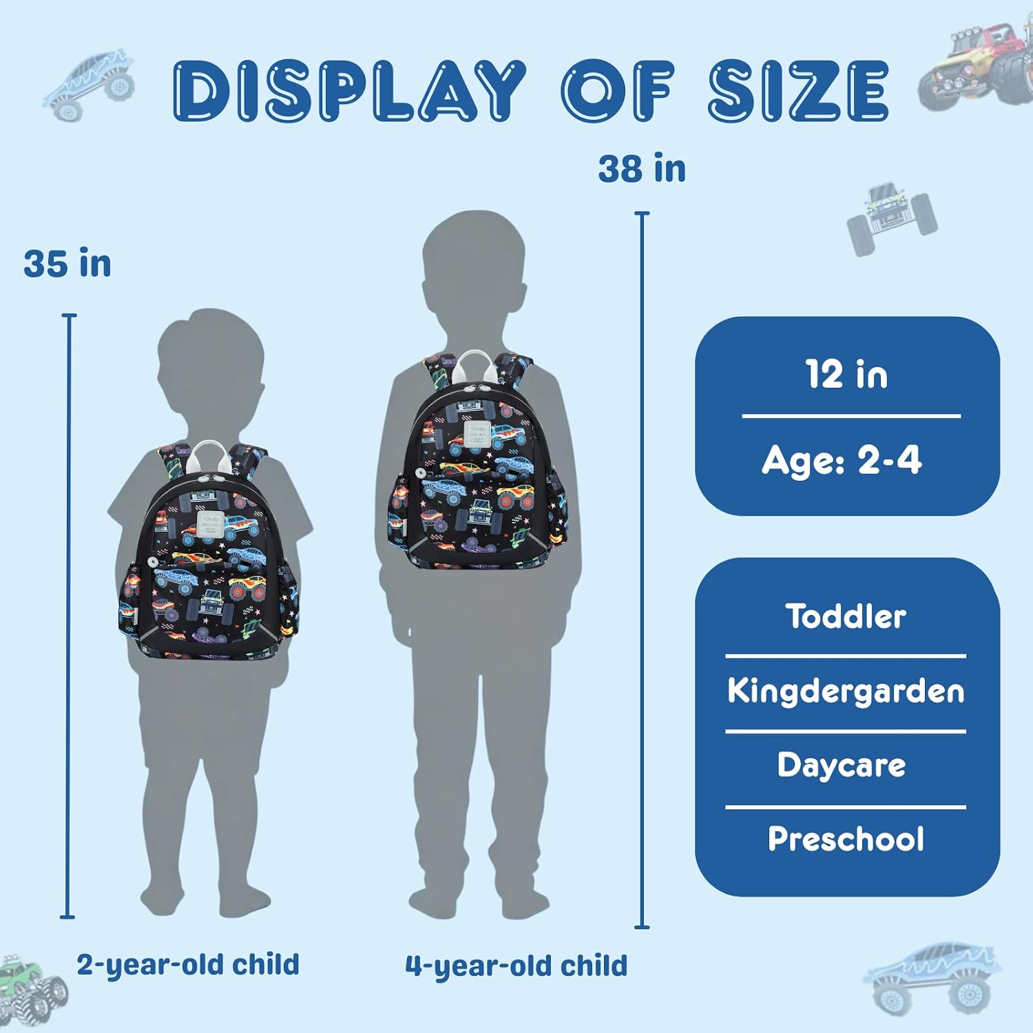 Toddler Backpack for Boys Girls 2-4, 12" H Kids Backpacks for Kindergarten Preschool, Small Bookbag for Daycare