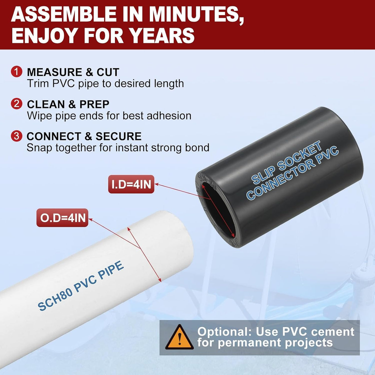 DTGN 4" PVC Coupling Fitting SCH80 Furniture Grade Slip Connectors