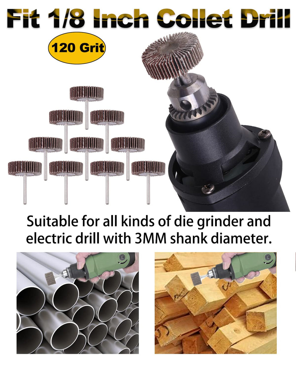 Rocaris 10 Pack Flap Wheel, 120 Grit for Rotary Tools