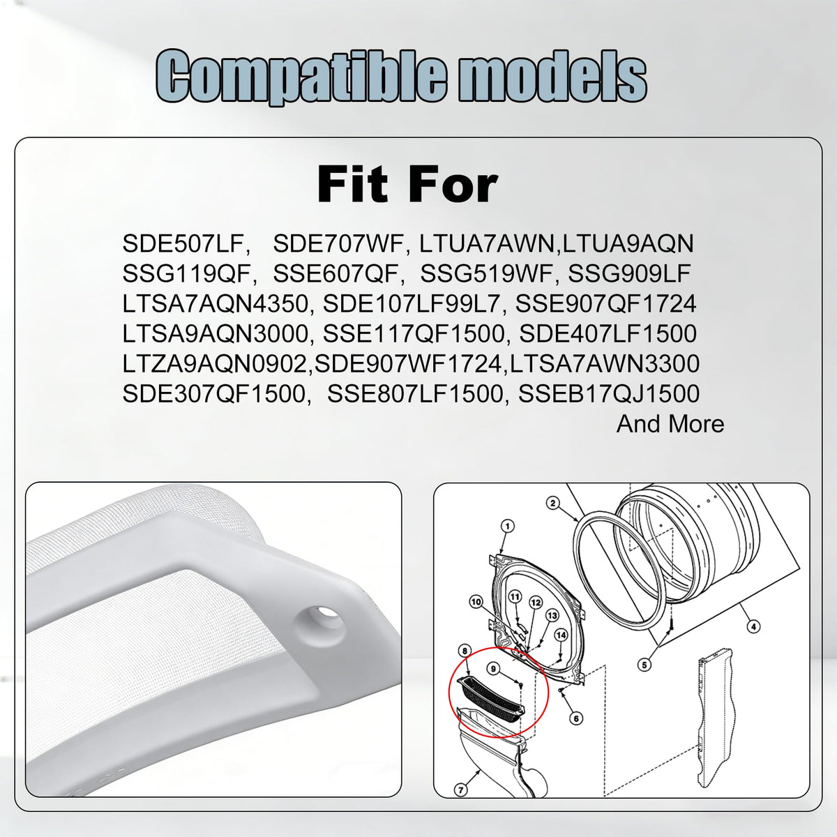 2 Pack D503980W Dryer Lint Filter Replacement, Dryer Lint Screen Compatible with Speed Queen,Washer LTEE/STEB Underwash Upper Dryer Filter Replace,TU21443,AP6329015,503980