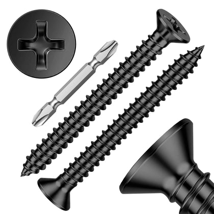 #10 x 3 (25 PCS) Flat Head Sheet Metal Screws Wood Screws, Black Finish Stainless Steel 18-8, Self Tapping Screws