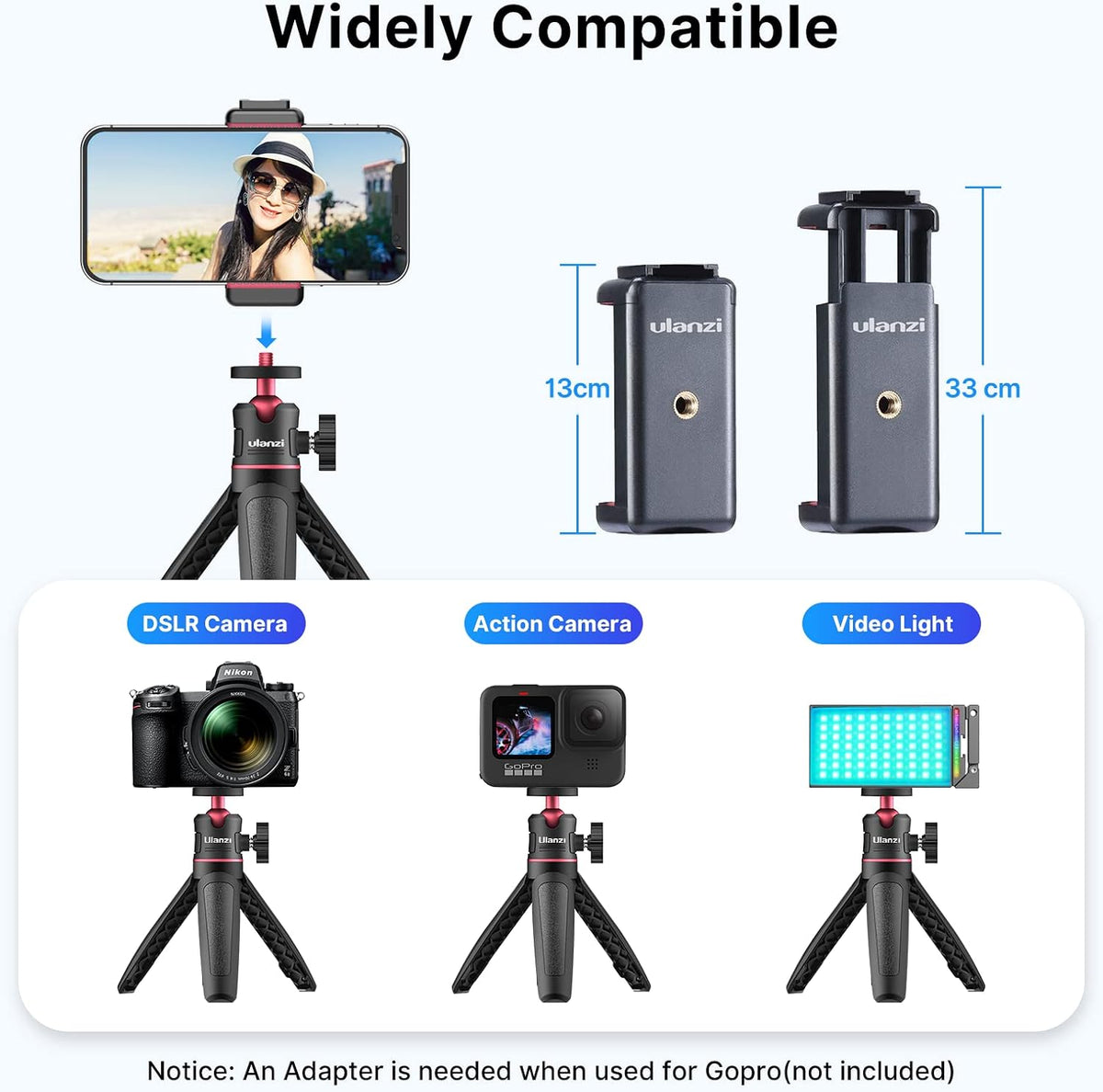 MT-08 Mini Extension Pole Tripod for Phone Camera | Extends to 21.3in, Phone Holder Included w Cold Shoe Mount
