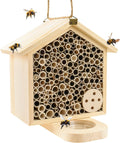 Mason Bee House with Feeding Trays, Natural Pine Wood Hanging Bee Hive