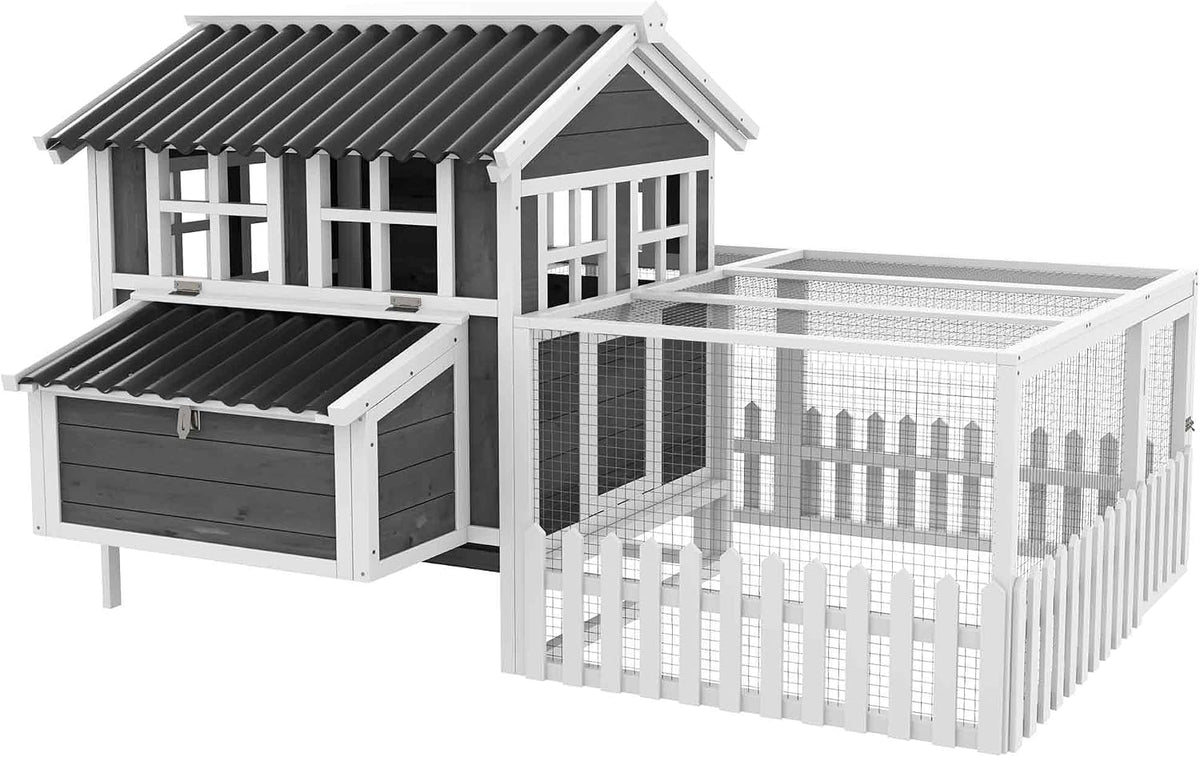 Wooden Chicken Coop with Run for 1-2 Chickens 68" x 59" x 42" Gray