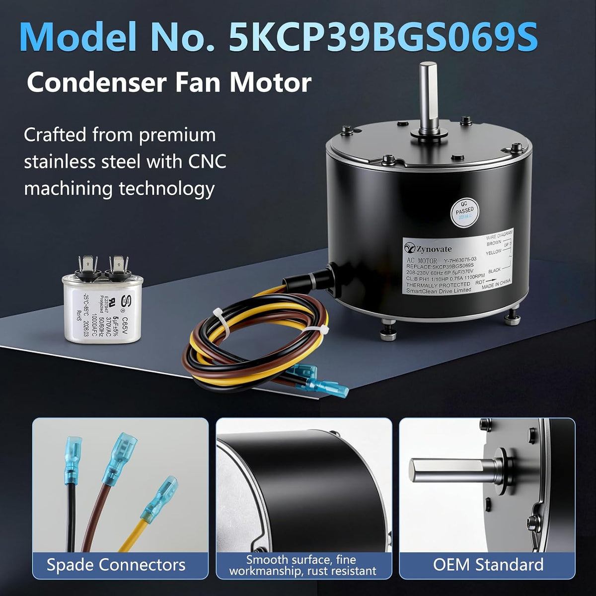 5KCP39BGS069S Condenser Fan Motor Replaces Carrier #3S001#GE3907 G3907