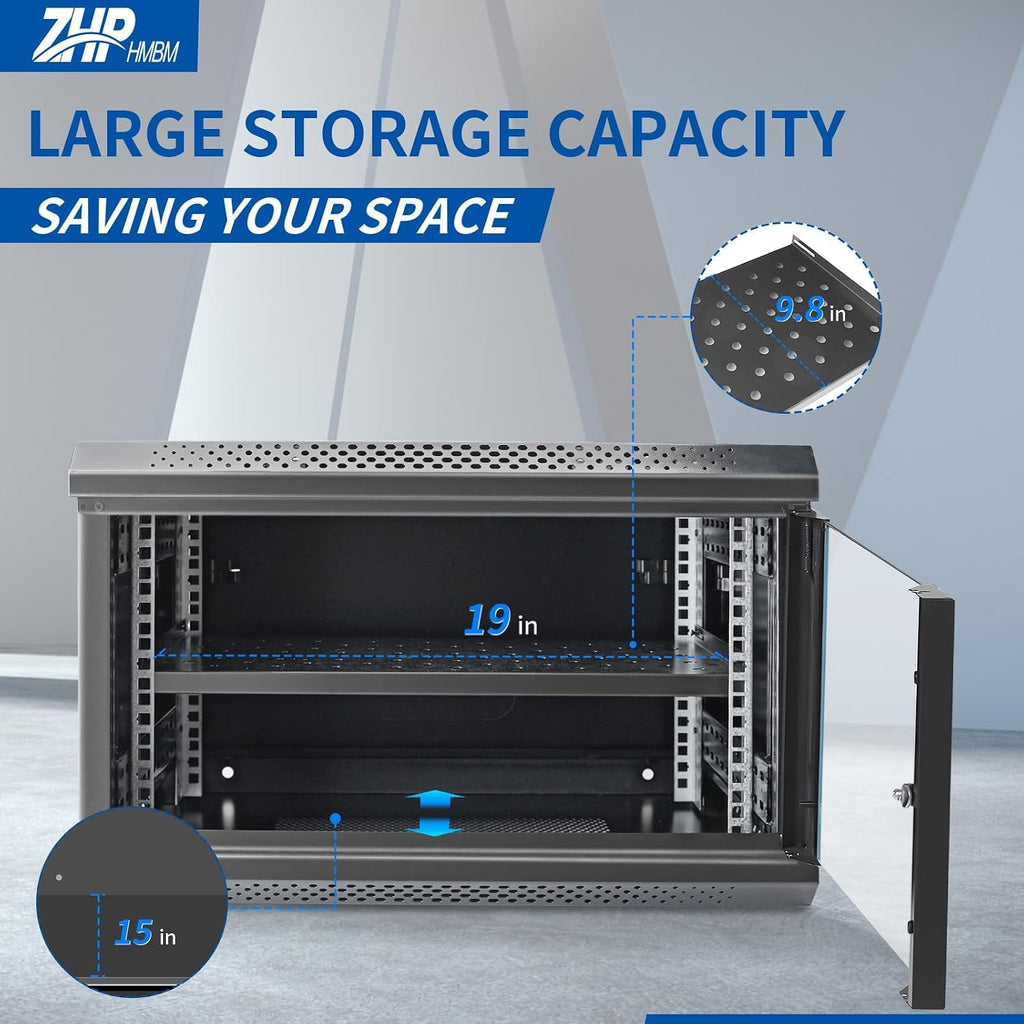 9U Wall Mount Server Cabinet with Lockable Door Heavy Duty IT Network Rack Enclosure for Data Centers & Network Equipment