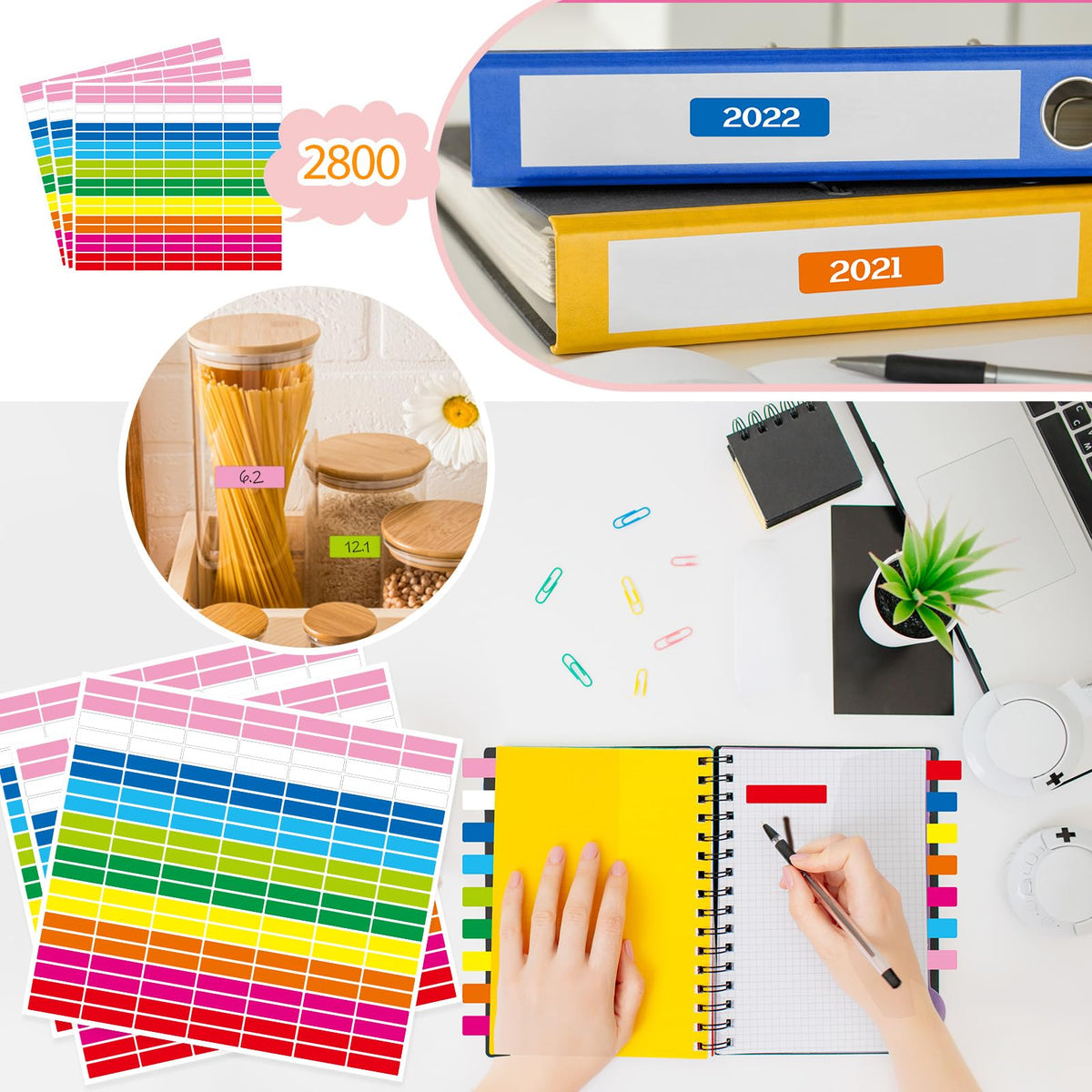 20 Sheets Color Coding Labels, Fluorescent Color, 0.5 x 1.77 Inch