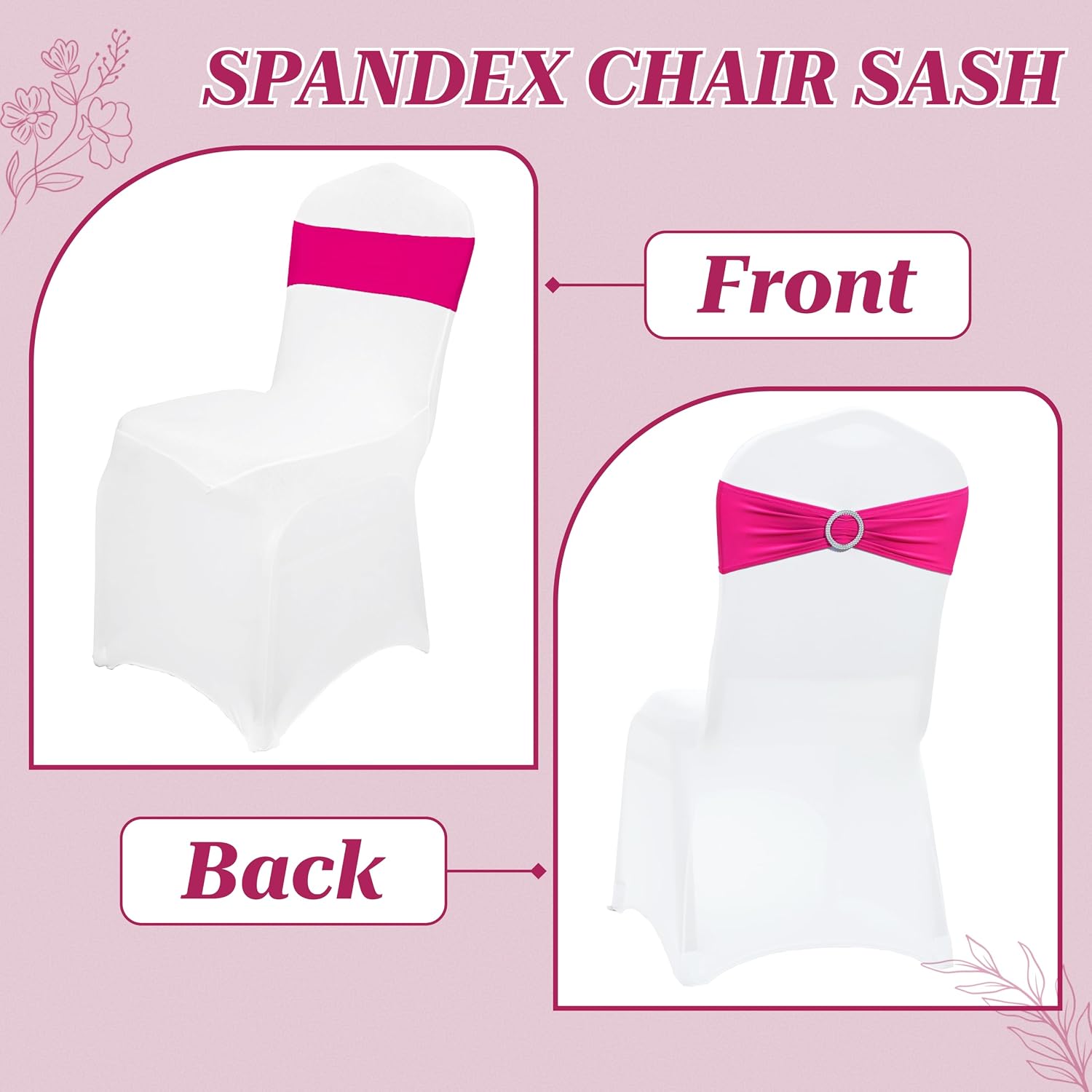 Pack of 10 Spandex Chair Sashes for Wedding Party & Event – Magenta