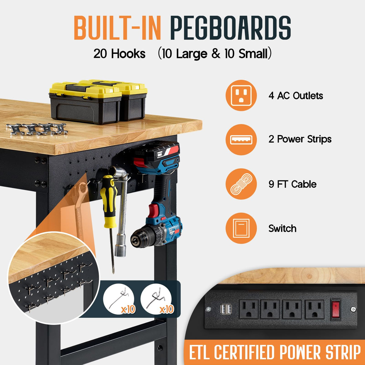84-Inch Black Adjustable Heavy-Duty Workbench