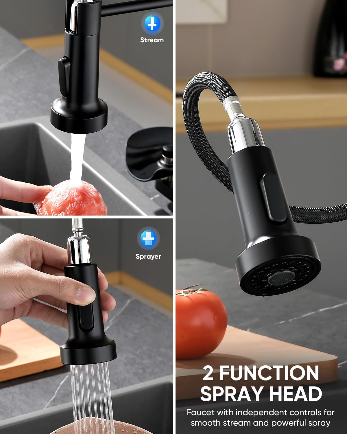 Pull Down Kitchen Faucet with Cup Washer Black