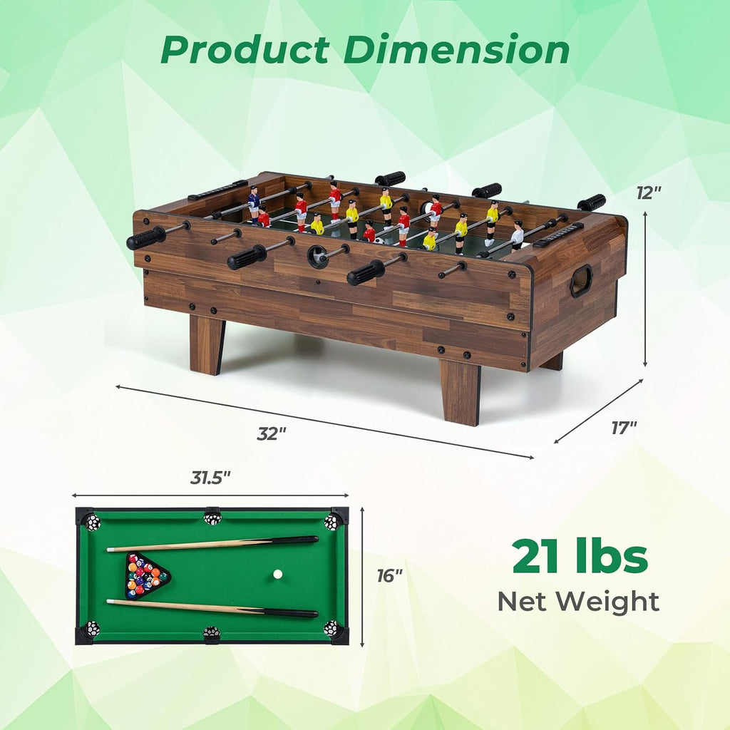 4 in 1 Multi Game Table, 32" Combo Game Table Set Includes Foosball, Pool Table, Hockey, Ping Pong Tabletops