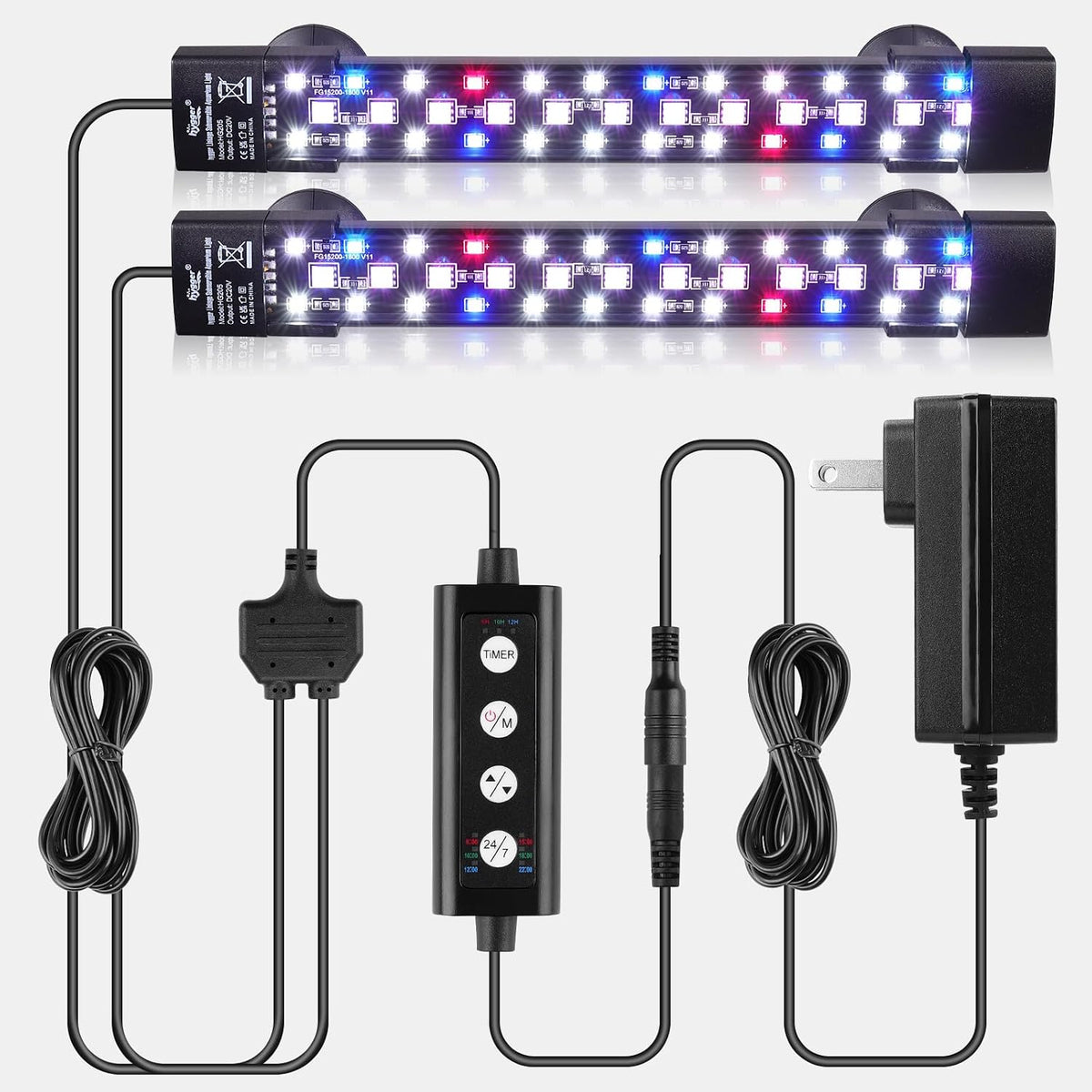 Dual-Channel Controller Submersible Aquarium LED Light, 24/7 Mode Full Spectrum Hidden Fish Tank Light with 3 Rows
