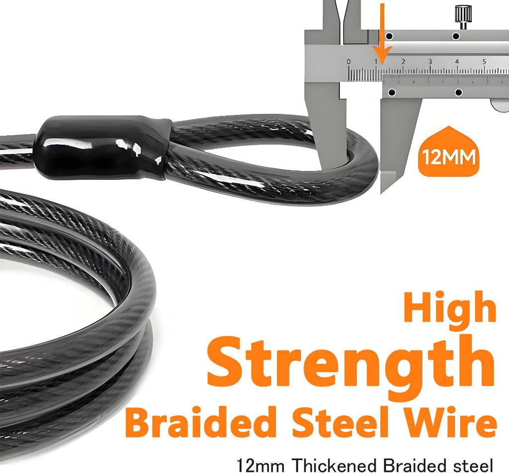 Security Cable Lock Set (4 Digital Combination U-Lock & 4 ft x 1/2" Flexible Steel Sealed Looped Ends Cable),Heavy