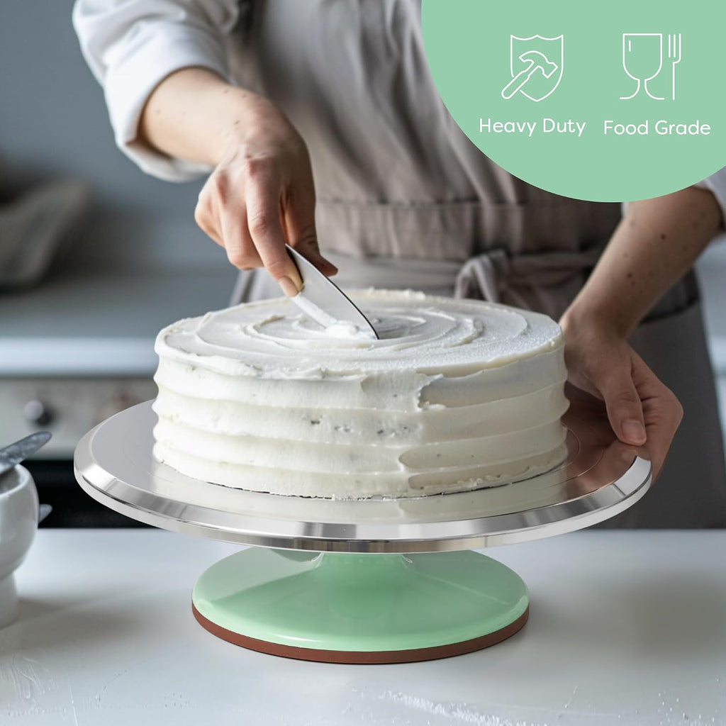 12" Green Aluminum Alloy Cake Turntable, Cake Stand for Decorating