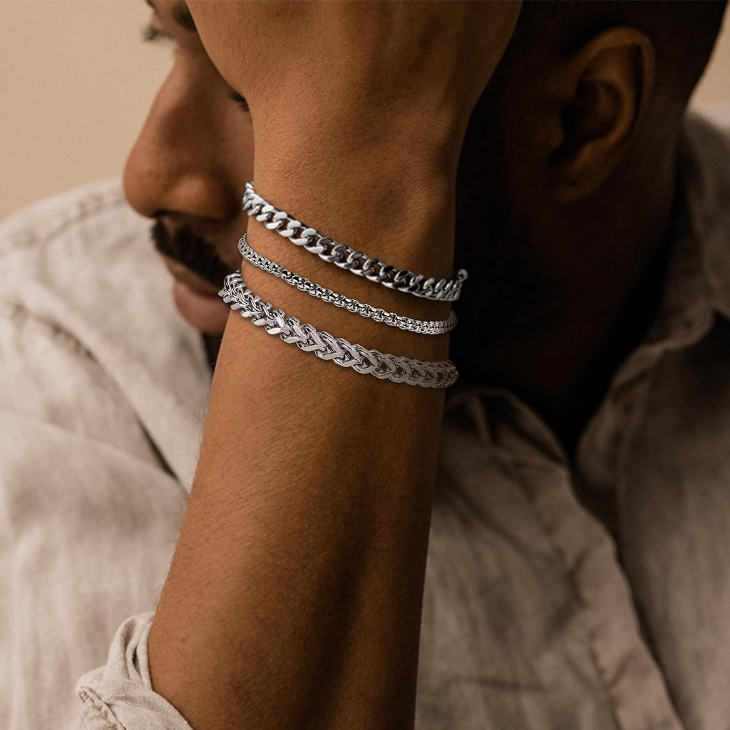 Mens Bracelet Silver and Gold Bracelet for Men Rakhi for Brother | Waterproof Stainless Steel Cuban Chain Bracelet