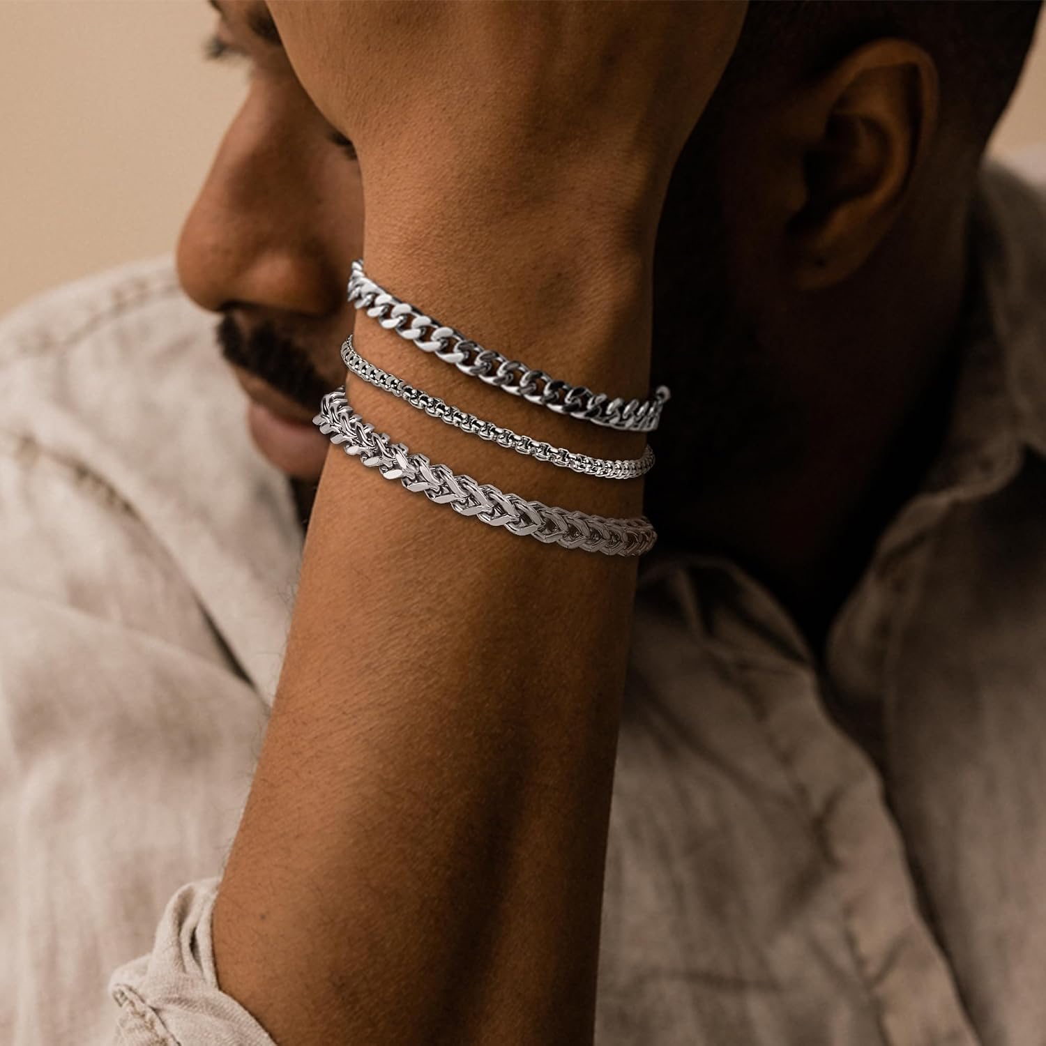 Mens Bracelet Silver and Gold Bracelet for Men Rakhi for Brother | Waterproof Stainless Steel Cuban Chain Bracelet