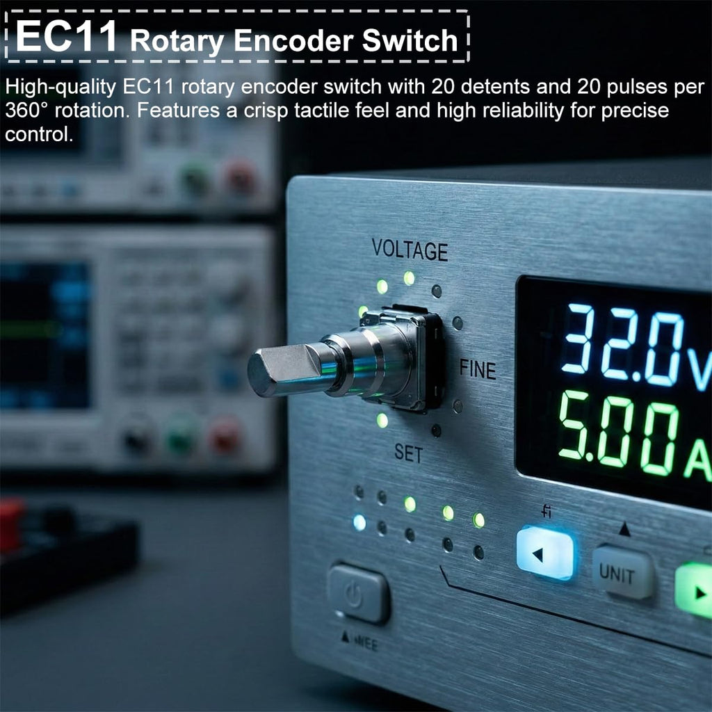 (4 Pack) EC11 Rotary Encoder Switch, 20mm Half Shaft, 20 Detents 20 Pulses, 5-Pin PCB Mount Rotary Encoder with Push Button Switch