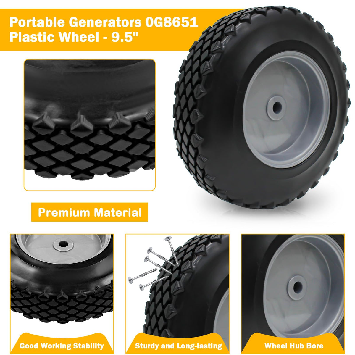0G8651 Generators Plastic Wheel 9.5" Diameter Replacement for Generac