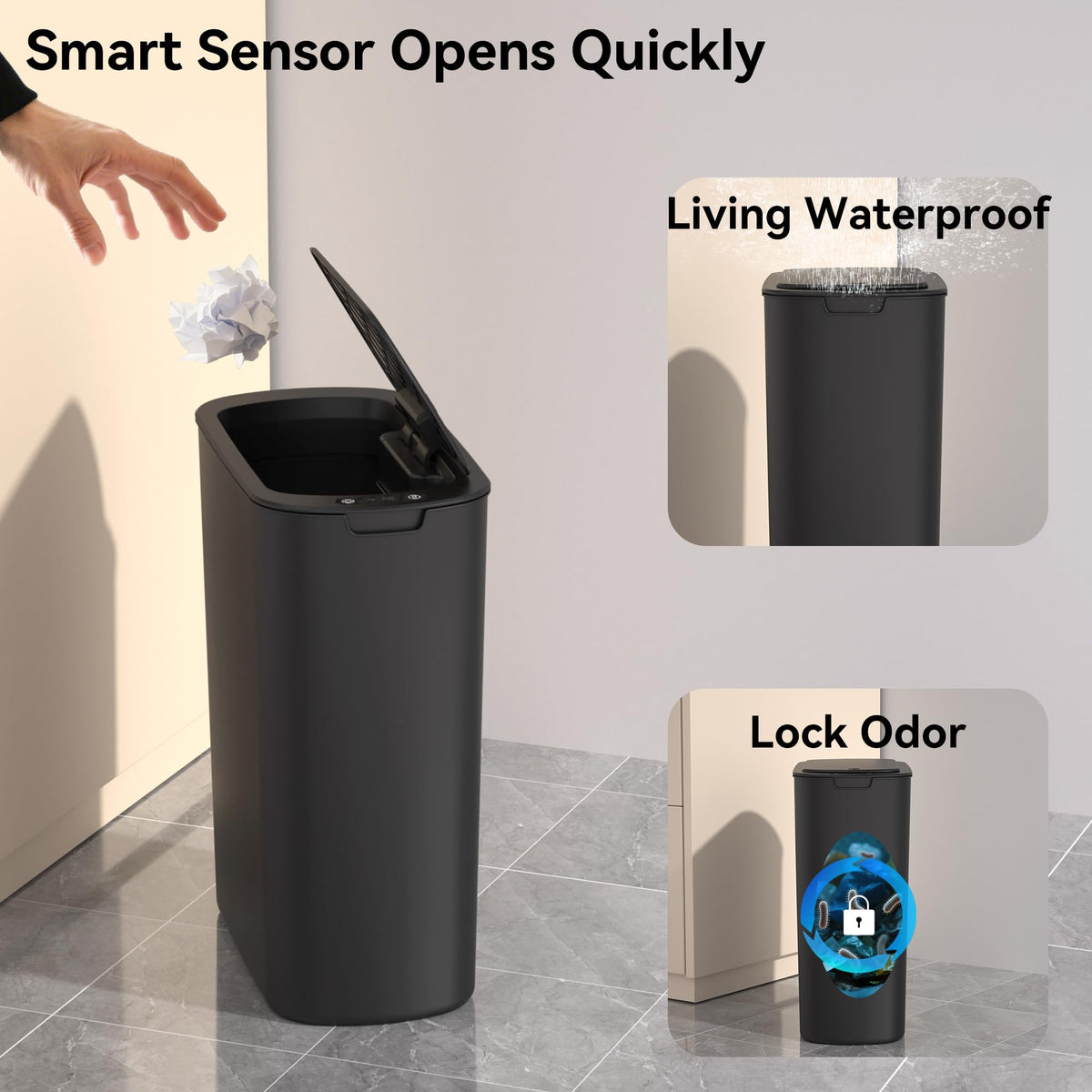 5 Gallon Motion Sensor Bathroom Trash Can Automatic Garbage Cans with Lid Touchless Smart Slim Plastic Trash Bin for