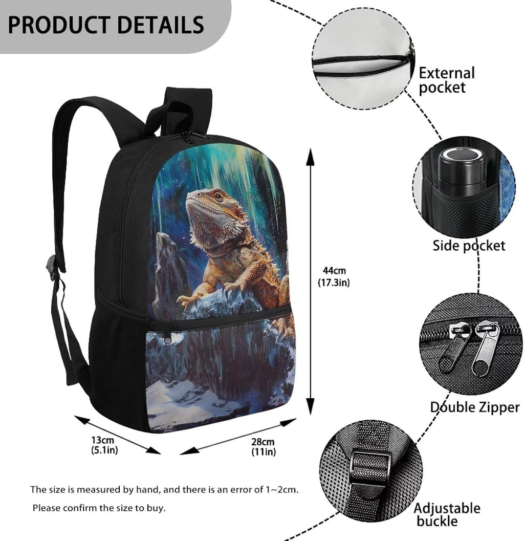 Bearded Dragon Backpack Kids School Bag Pack 17 Inch Large Backpack for School Girls Animals Print Bookbag