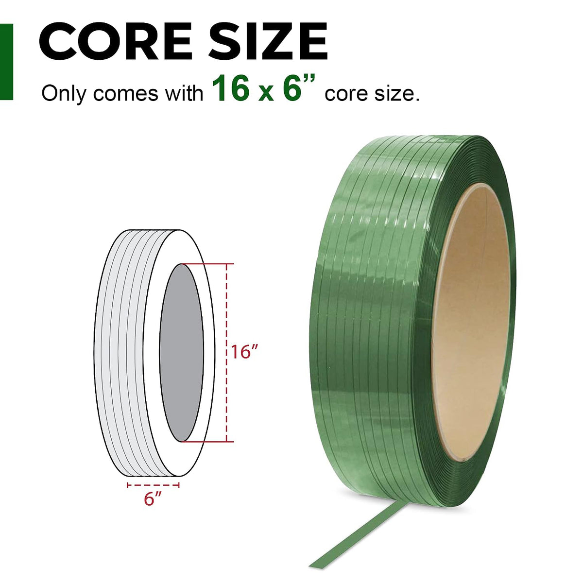 8NET 1/2'' Width x 7200 Length Polyester PET Strapping, Thickness: 0.020'', Break Strength: 600 lbs, Core: 16x6''