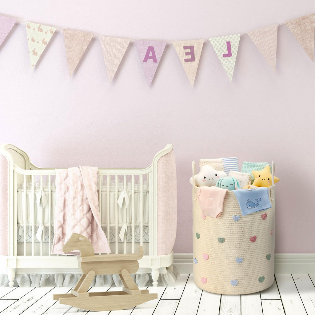 Macaron Heart Nursery Hamper Cotton Rope Basket