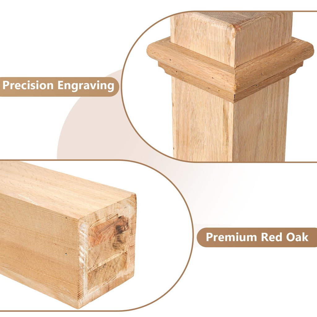 1 Pcs 48 Inch Red Oak Newel Post for Staircase Railing Replacement