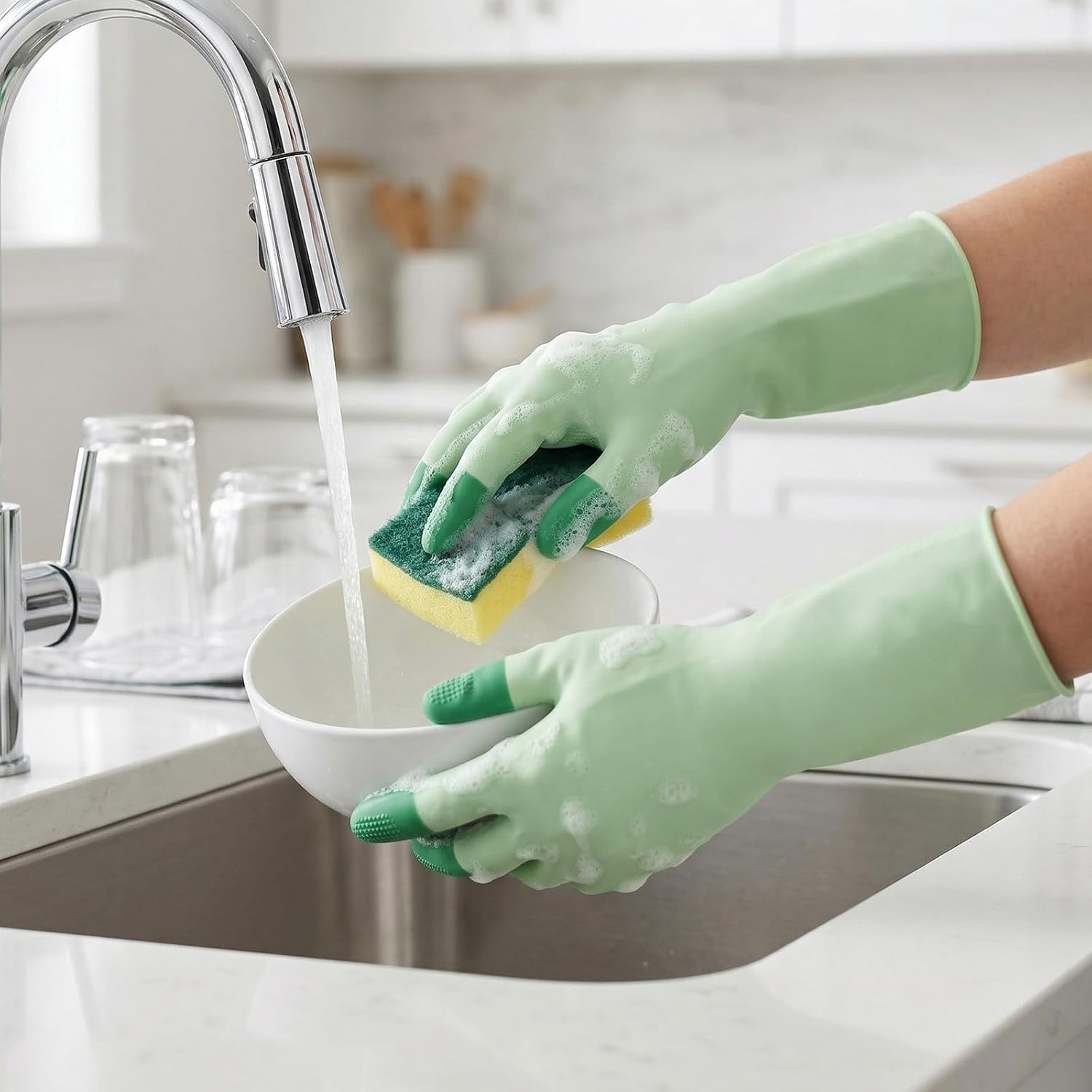 Natural latex Cleaning Gloves, 3 pairs of reusable kitchen gloves, ideal for dishwashing and household cleaning