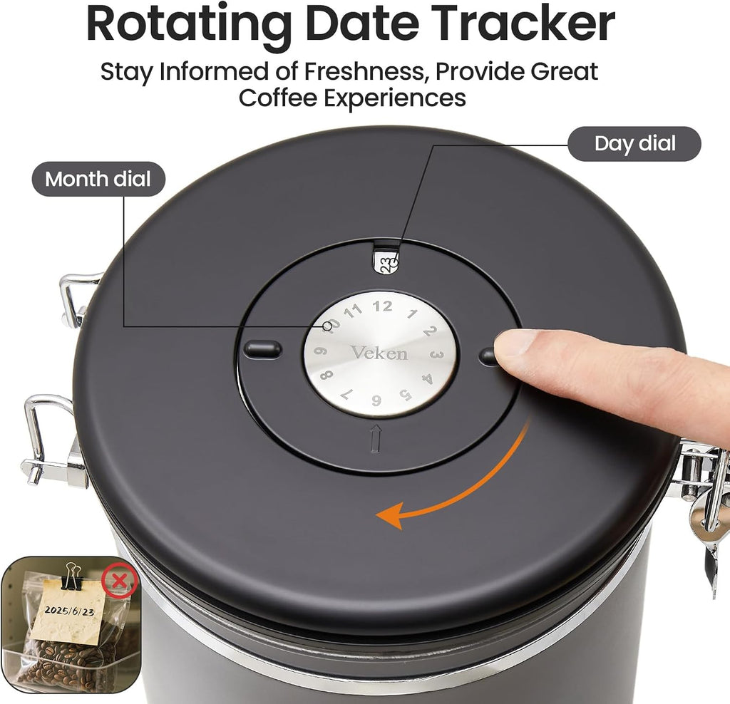 Coffee Canister, Airtight Stainless Steel Food Storage Container,16OZ | Date Tracker, Kitchen Jars for Beans,Ground