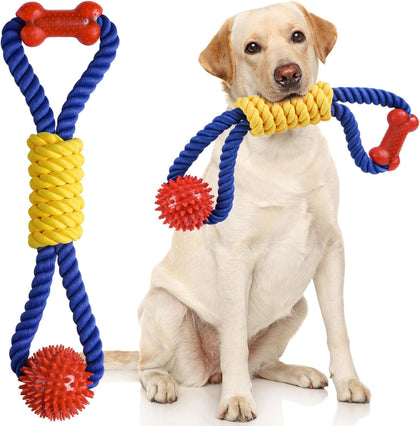 Interactive Dog Rope Toys Tug of War, Tough Dog Toys for Large, Medium & Small Dogs, 100% Cotton Chew Toys for