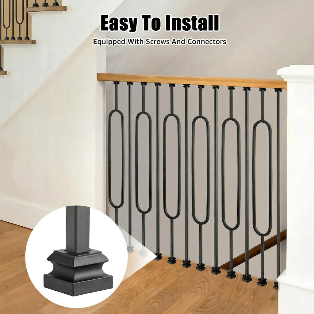 16 Pack Wrought Iron Balusters, 1/2" Hollow Deck Balusters, Stair Metal Deck Spindles, Staircase Baluster W/ 32 Pack
