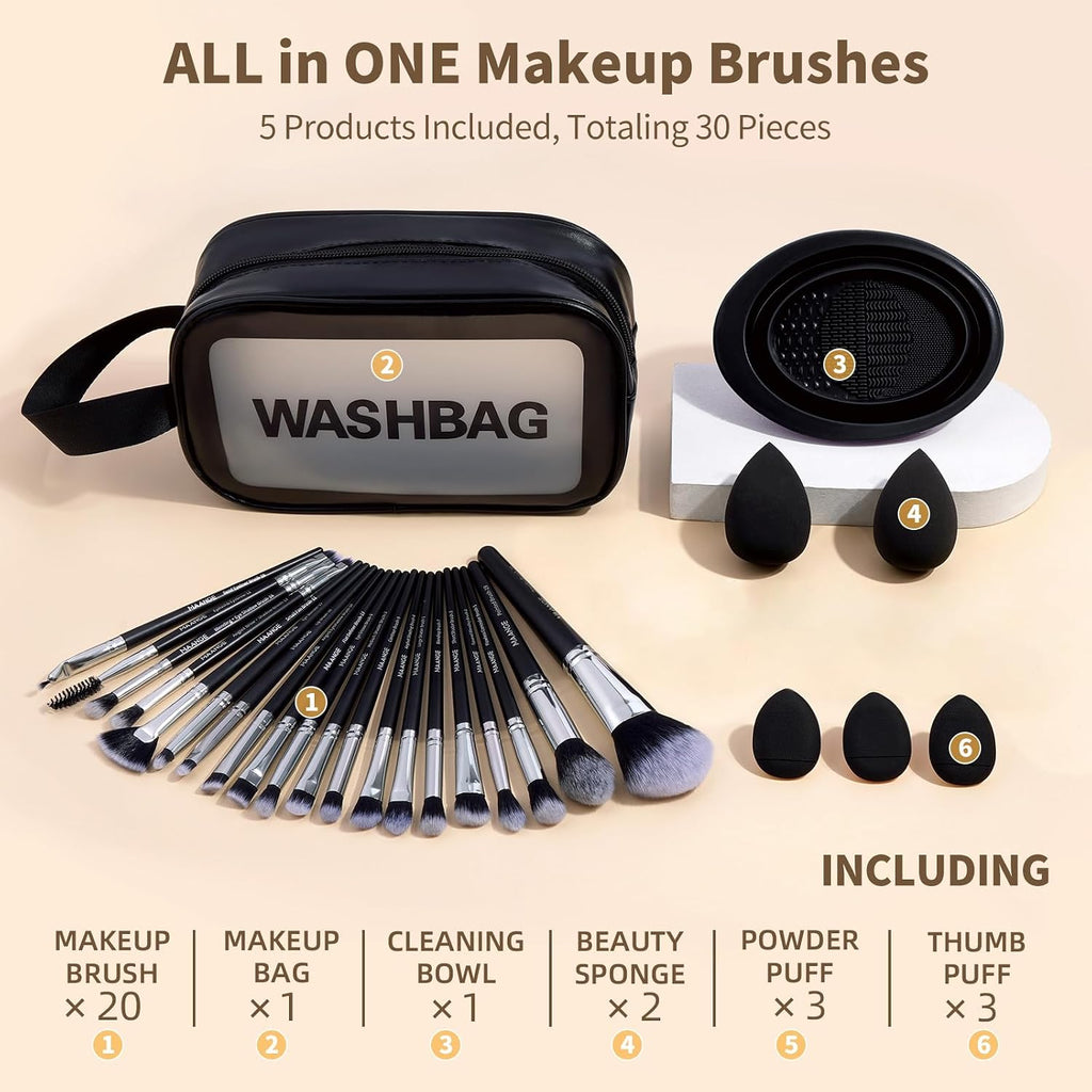 Makeup Brush Set 30 Pcs Premium Synthetic Makeup Brushes Foundation Eye Shadow Powder Concealers Highlight Blending