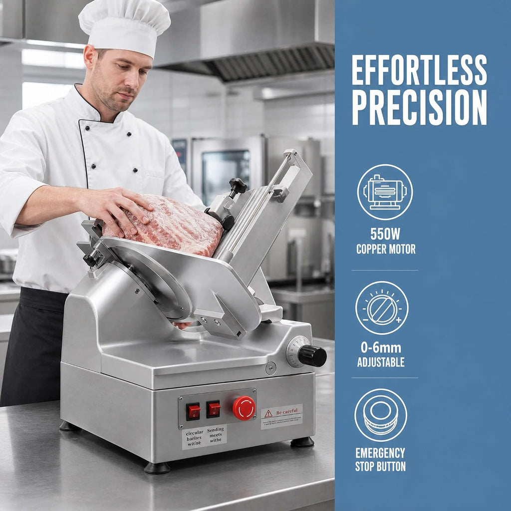 Deli Slicer, 550W Automatic Meat Slicer with 10 Inch Premium Steel Blade, Adjustable 0-0.24 Inch Thickness