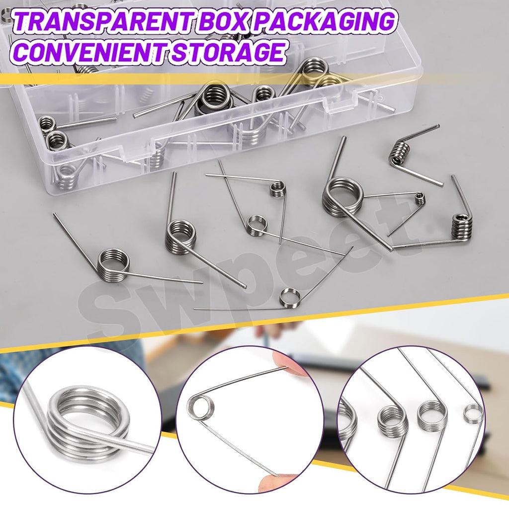45Pcs 15 Sizes 45/90/120 Degree Stainless Steel Torsional Springs Assortment Kit, Mechanical Small Torsion Spring for