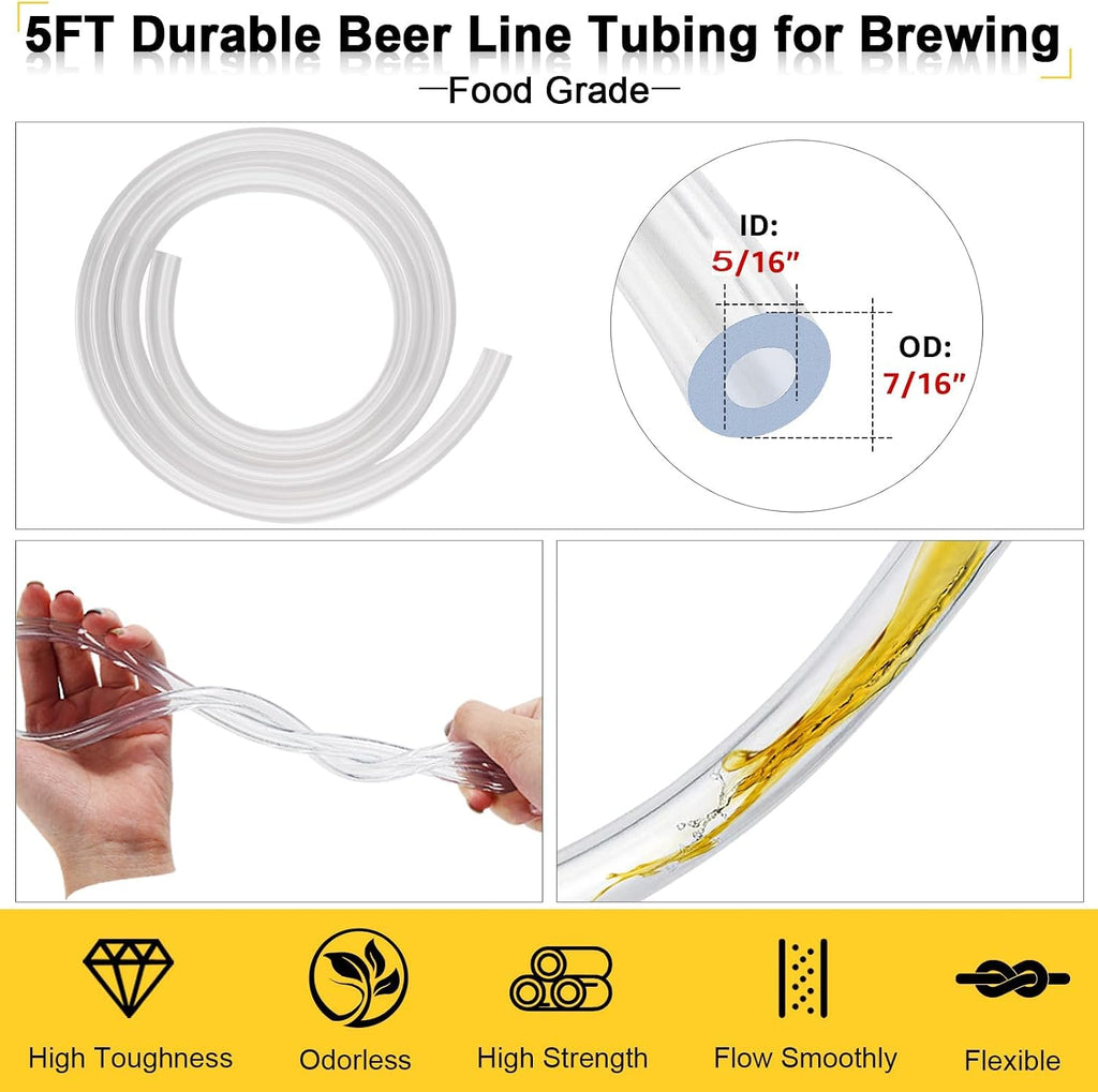 5 FT Ball Lock Beer Line Assembly -Beer Dispenser for Corny Keg | PVC Beer Line, Picnic Tap Faucet & Quick Disconnect