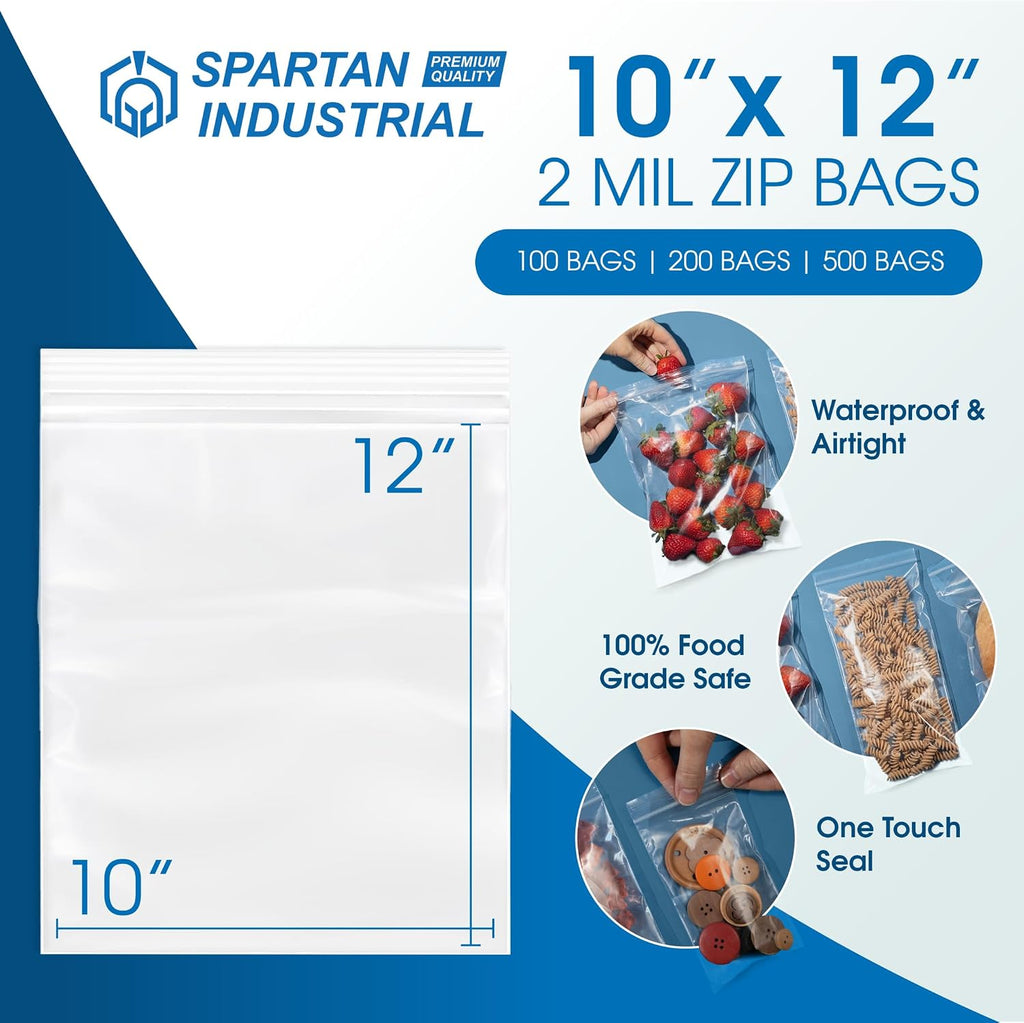 10" X 12" (100 Count) Quart Clear Reclosable Zip Plastic Poly Bags