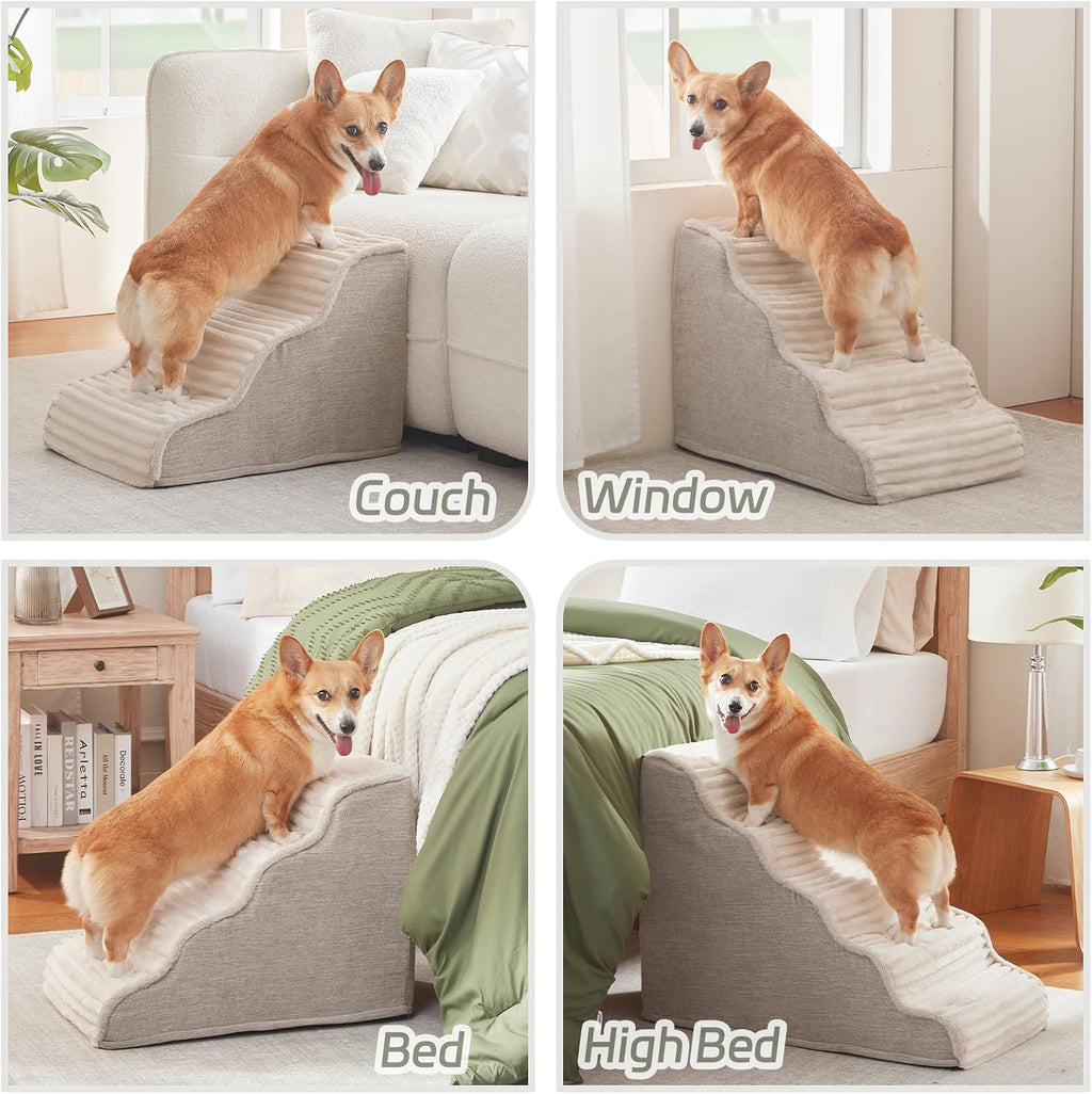 Dog Stairs for Small Dogs & Cats 15.7" H, High Density Foam Dog Steps Ramp for Couch Sofa and Chair, Pet Stairs with
