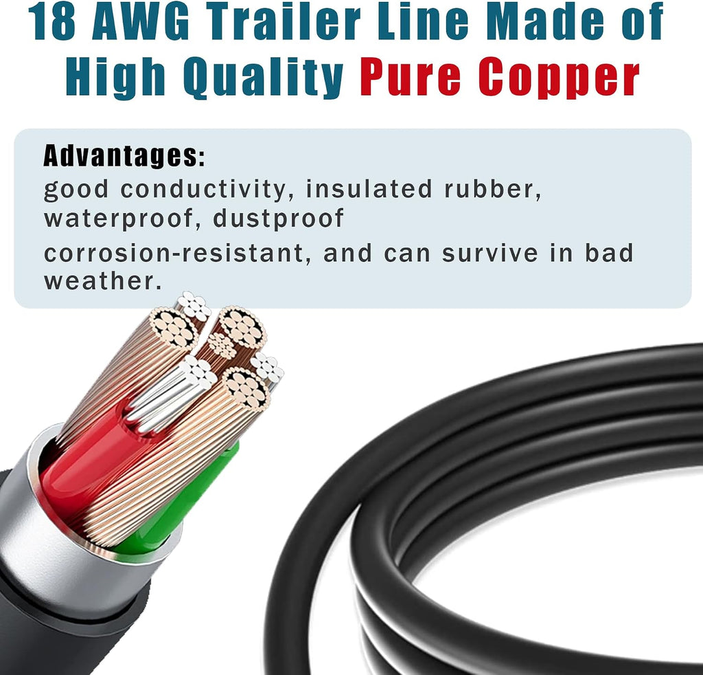 4-Way Trailer Wiring Harness - 5 Ft (1.5m) 4-Pin Flat Trailer Wire Extension Connector, Pure Copper