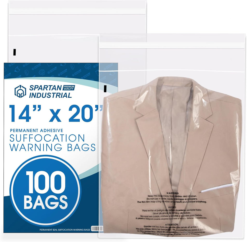 14” X 20” (100 Count) Self Seal Clear Poly Bags with Suffocation Warning