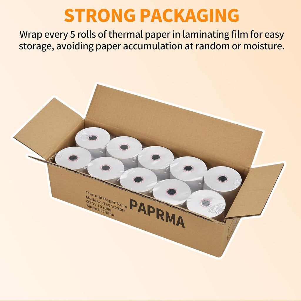3 1/8'' x 230ft' Thermal Paper Receipt 10 Rolls, Receipt Paper POS Cash Register Paper for Credit Card Machine Square