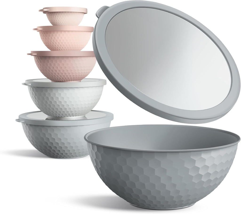 Mixing Bowls with Lids - 12 Piece Plastic Nesting Bowls Set includes 6 Prep Bowls and 6 Lids, Microwave Safe Mixing