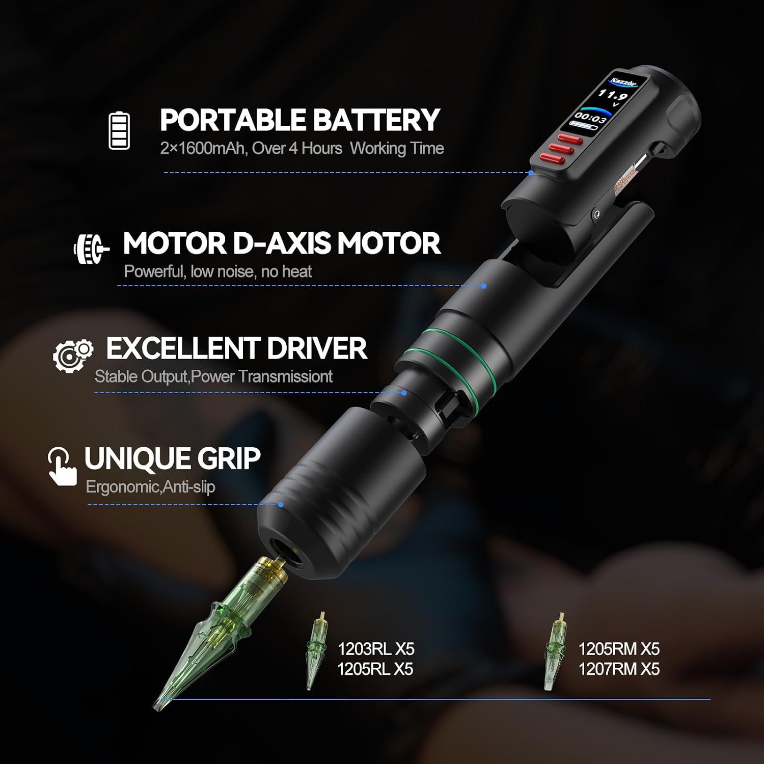 Complete Wireless Tattoo Gun Kit, Rotary Tattoo Pen with 1600mAh Dual Batteries, Liner & Shader Tattoo Supplies for
