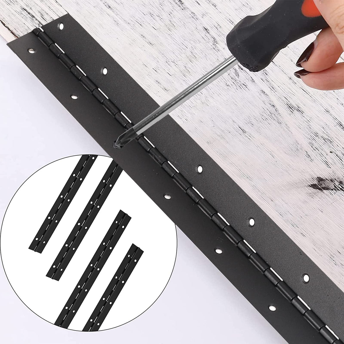 2-Pack 12-Inch Black Stainless Steel Continuous & Piano Hinge