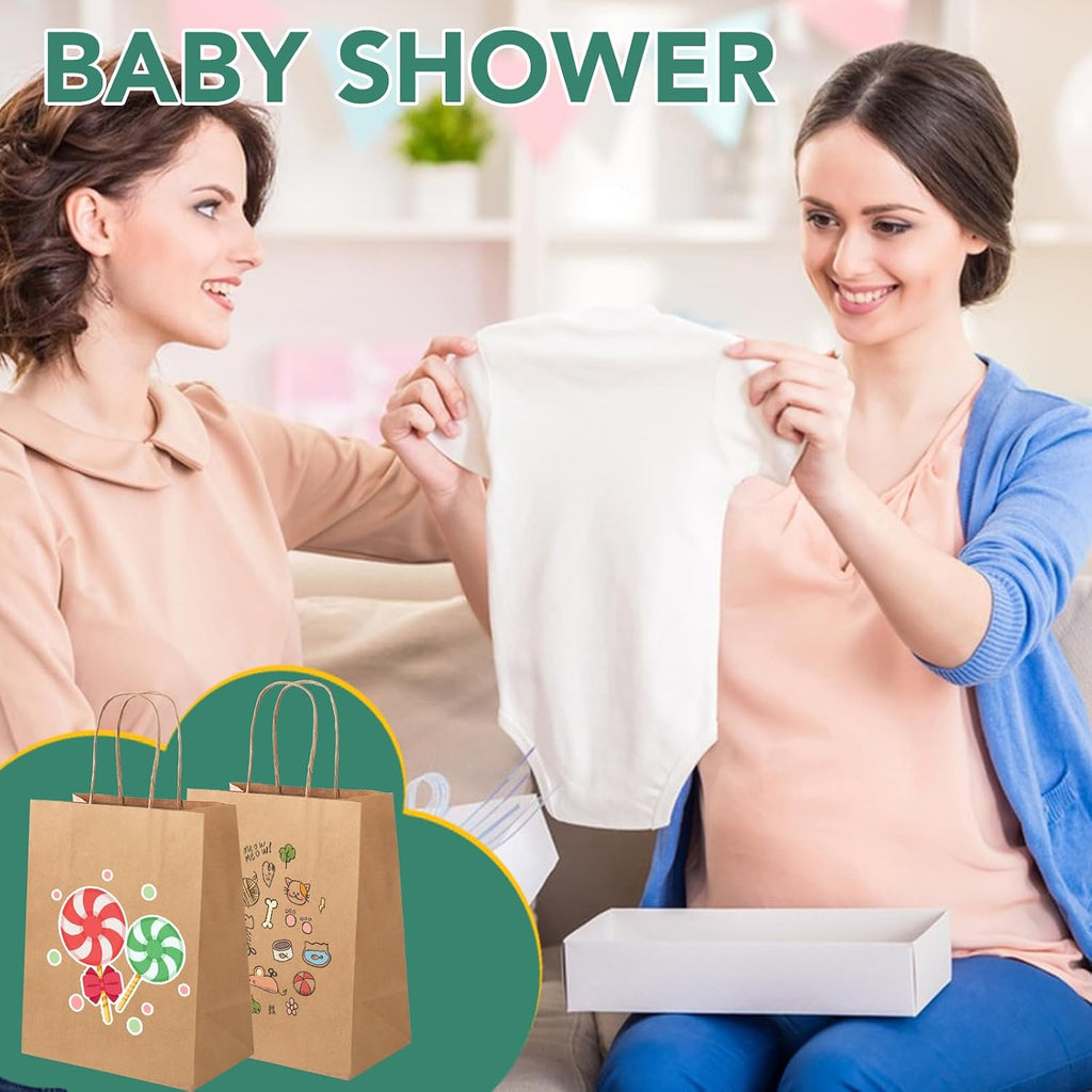 Brown Paper Bags with Handles, 100Pcs 8x4.5x10In Kraft Paper Bag