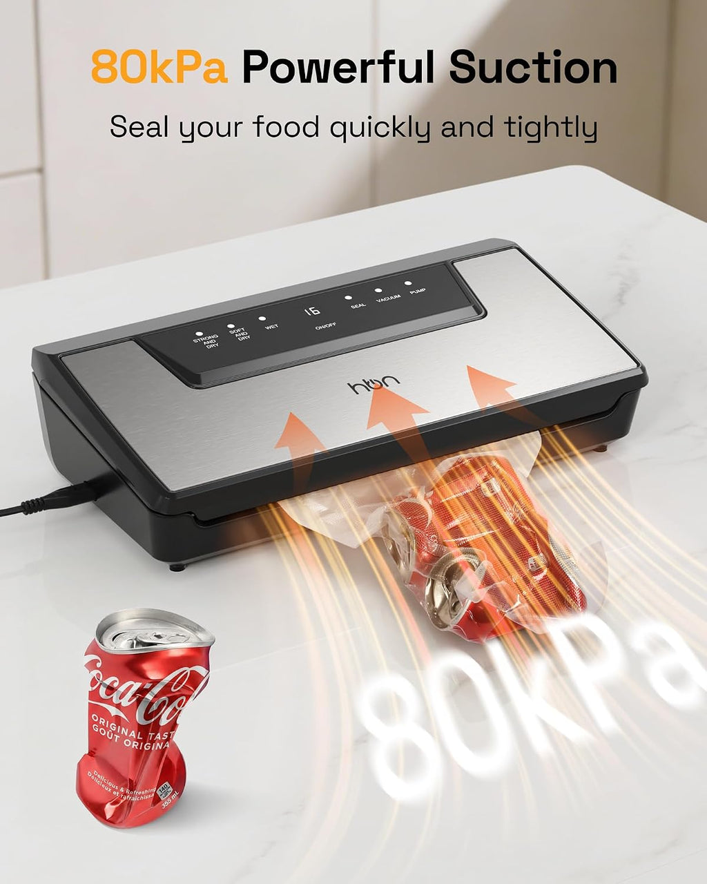 Food Vacuum Sealer Machine, 80kPa Automatic, Includes 1 Roll & 20 Bags | Vacuum Sealer For Dry & Moist Food with