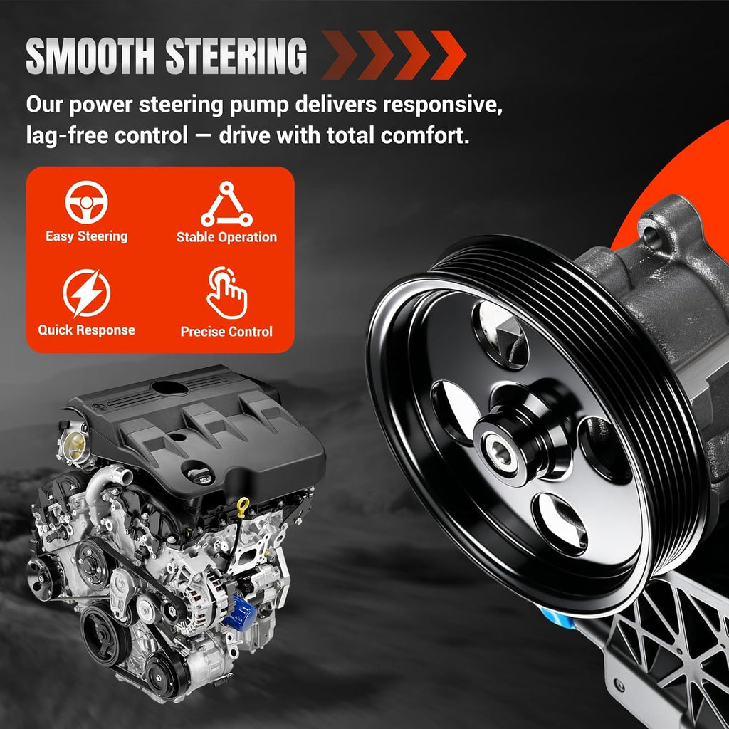 Power Steering Pump 20-70269 with Pulley Compatible with Ram 1500 2002 2003 2004 2005 2006 2007, Power Assist Pump Replace# 96-70269, 52113240AF