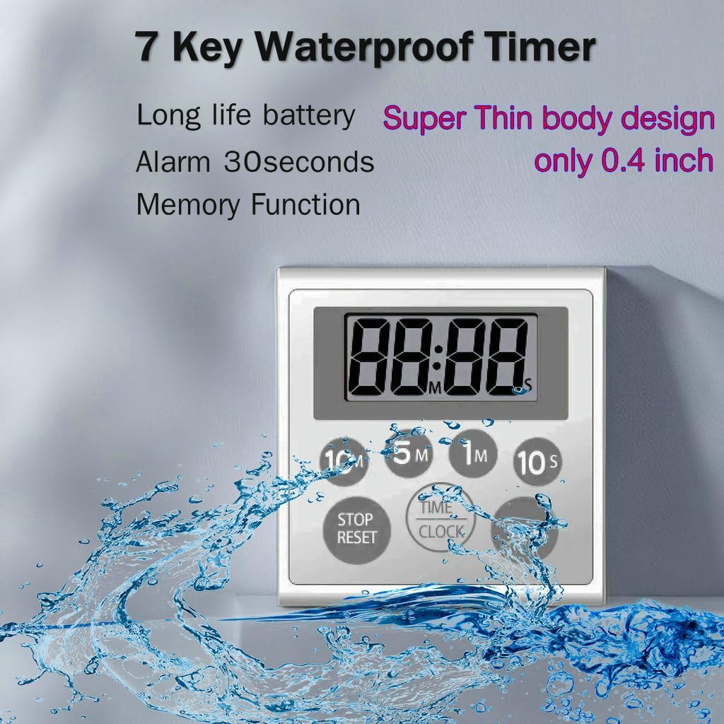 Digital Timer Waterproof Shower Timer Shower Clock Bathroom Kitchen Timer with Strong Magnet and Large LCD Display