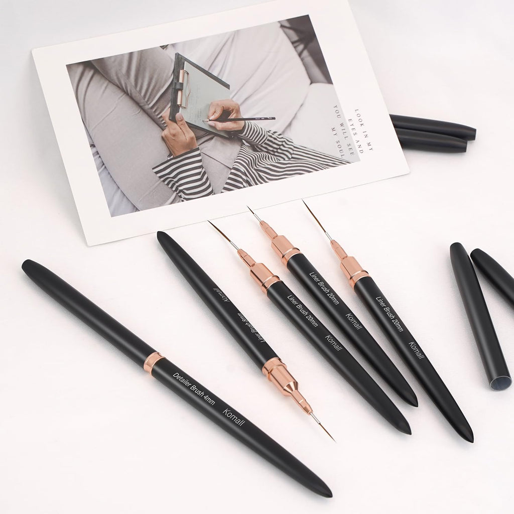 Metallic Nail Art Brushes, 5Pcs Liner Brushes for Nails, Black