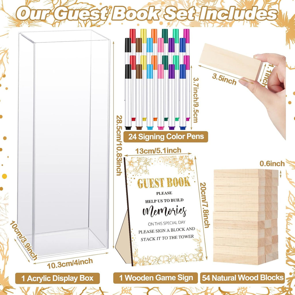 80 Pcs Wedding Guest Book Alternative Wooden Block Guest Book for Wedding Sign in Bridal Shower Decoration 54 Pcs