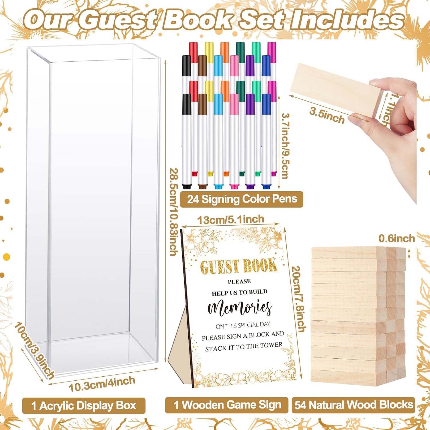 80 Pcs Wedding Guest Book Alternative Wooden Block Guest Book for Wedding Sign in Bridal Shower Decoration 54 Pcs